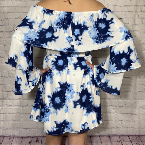 Blue tie dye off the shoulder dress - Picture 4 of 5